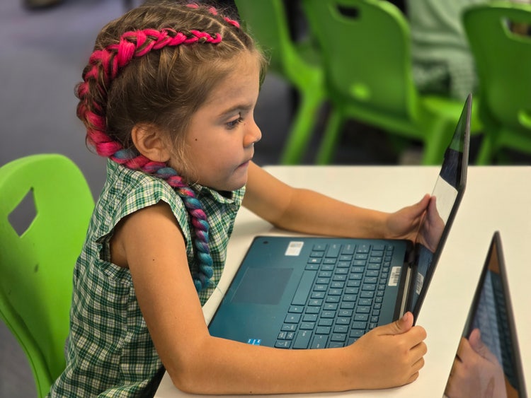 Young girl looking at computer